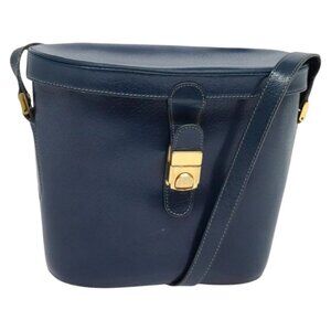 GUCCI Shoulder Bag Leather Blue Gold Auth bs25923